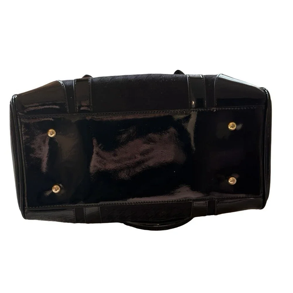 St. John Black Patent Logo Satchel Bag Gold Hardware Zip Top - Picture 4 of 12